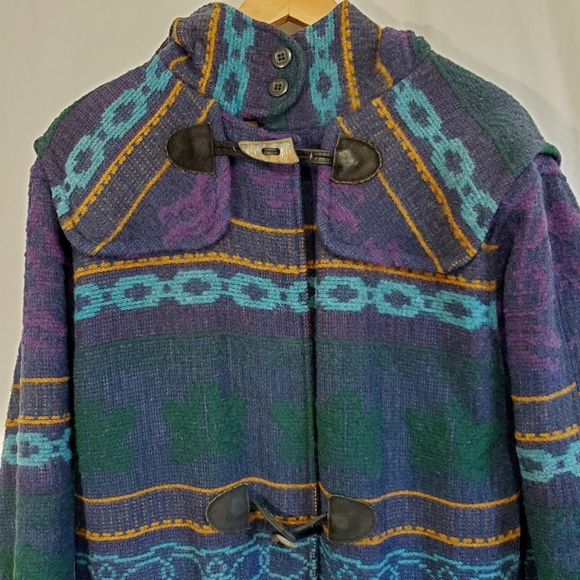 *RARE* Vintage Woolrich Navajo Wool Blend Blanket-Style Hooded Coat - Picture 2 of 8